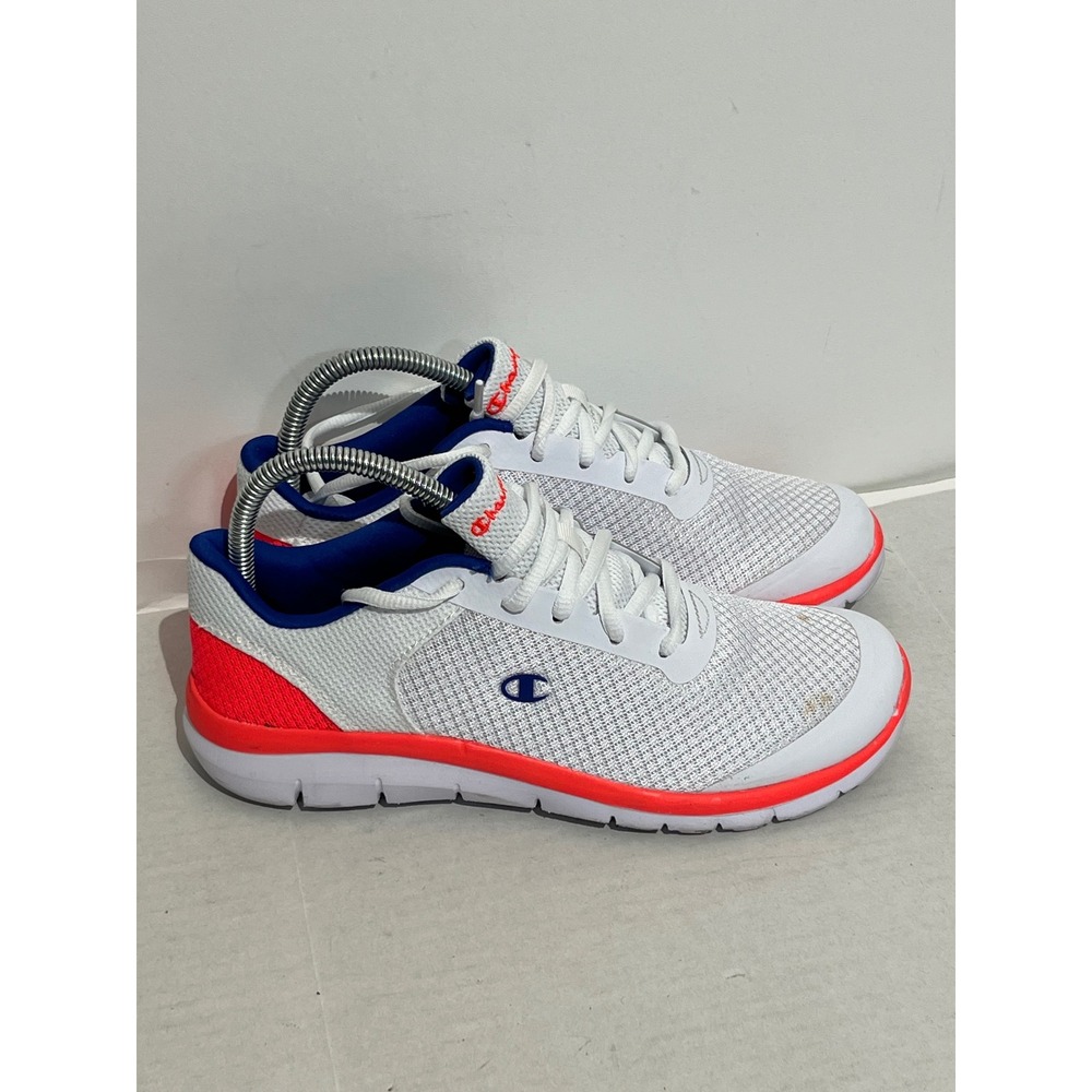 Champion Womens White Mesh Athletic Sneakers Neon Orange Blue Trim Sz 8.5